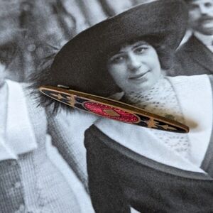 Antique 1900s Enamel Metal Bar Pin Brooch